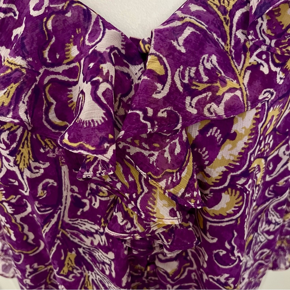 Lauren Ralph Lauren Top & Cami Purple XL/TG Floral Chiffon Ruffle SemiSheer Boho - Picture 5 of 13